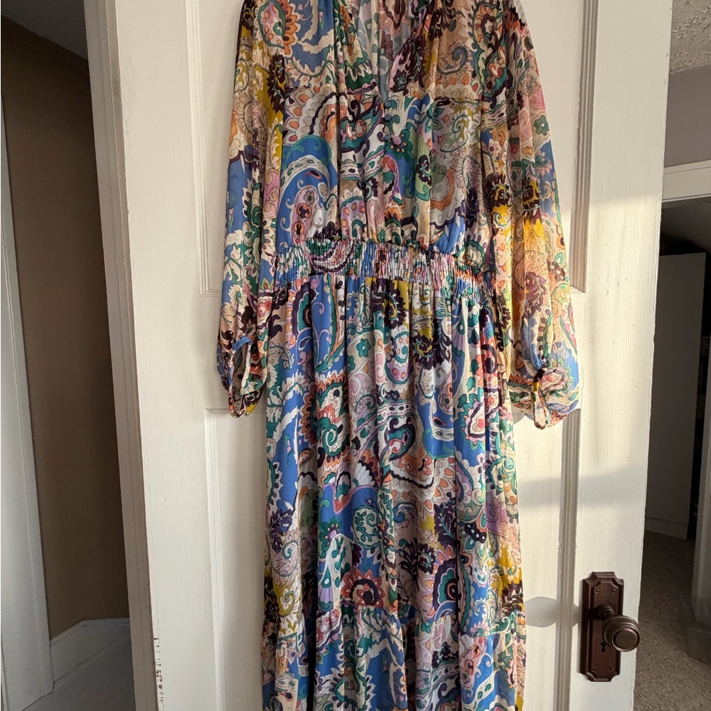 Zara Paisley Midi long sleeve dress